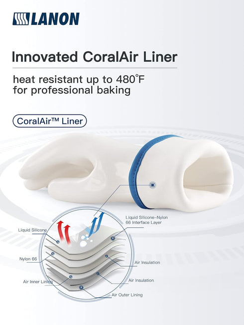 LANON Liquid Silicone Gloves, Heat Resistant Oven Gloves, Food Grade, Waterproof, White, XXL