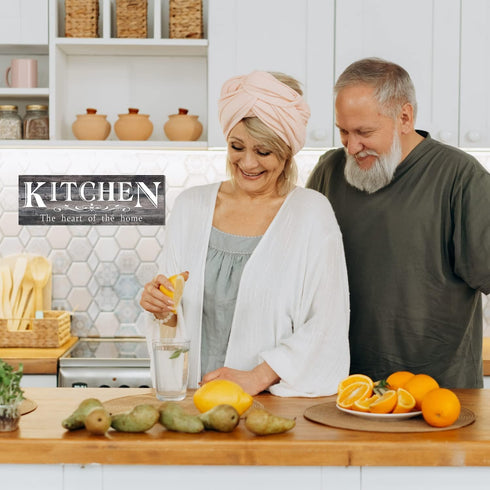 5.5 16.5 inch Kitchen Sign Wooden Plaque, The Heart of Home - Kitchen Signs for Above Cabinets, Grey Decor Accent Home