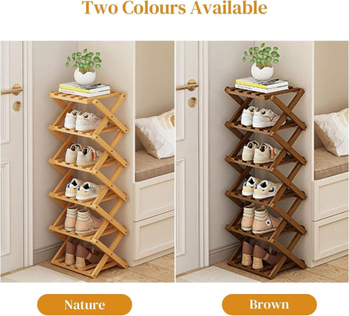 Closet (Tawny-2 YYW Bamboo Shoe Rack for Entryway,Installation-Free and Foldable Vertical Shoe Storage Organizer,Free