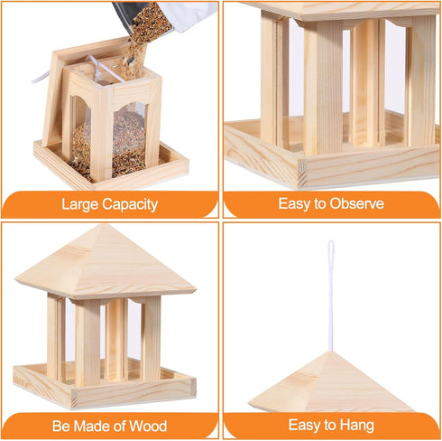 Wooden Bird Feeder, Large Capacity Easy Fill & Clean, Weather-Resistant for Garden Decor and Bird Watching