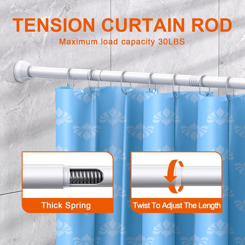 TEECK Shower Curtain Rod, 32-79 inch Adjustable Tension Spring, 1 Inch Anti-Slip, Rust-Proof, No Drilling for Bathroom,