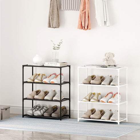Vockot 6-8 4-Tiers Closet(White) Small Shoe Rack Pairs Sturdy Shoe Shelf Narrow Stackable Shoe Organizer,Lightweight