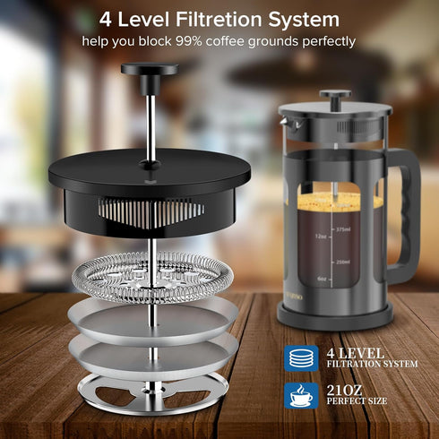 304 4 100% 21 French Press Coffee Maker, French Press Stainless Steel with Filter, Heat Resistant Durable, Easy