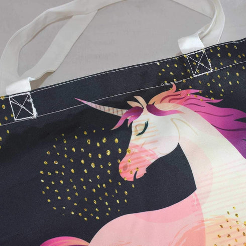 Premium Women's Tote Bag in Black Unicorn Style, Lightweight Sports Gym Bag, Washable, 1.47x0.98 ft