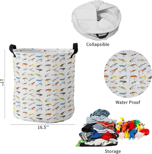 LiDU 17-inch Laundry Hamper Foldable Laundry Basket, Seaside Fishing Waterproof Clothes Hamper for Bathroom Bedroom