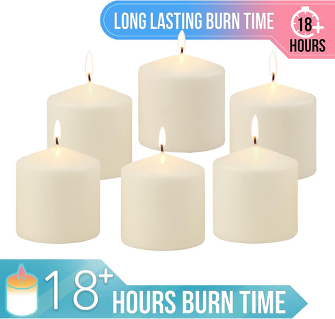 Stonebriar 6 Pack Tall 3 x 3 Inch 18 Hour Long Burning Unscented Ivory Wax Pillar Candles