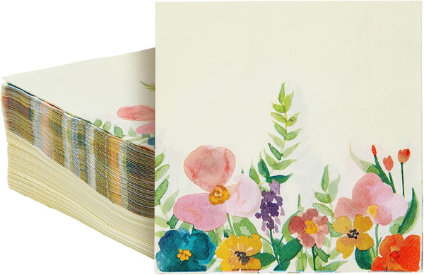 Juvale 100-Pack Floral Disposable Paper Napkins, 6.5 x 6.5 in Folded, Vintage Wildflower, 2-Ply for Party Decor