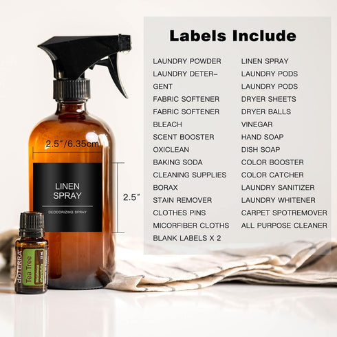 Minimalist Laundry Room Labels, 30 Matte Waterproof Labels for Jars and Detergent Dispensers, Black