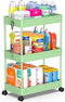 SPACEKEEPER Green 3-Tier Rolling Storage Cart, Bathroom & Kitchen Organizer, Modern Plastic