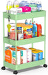 SPACEKEEPER Green 3-Tier Rolling Storage Cart, Bathroom & Kitchen Organizer, Modern Plastic