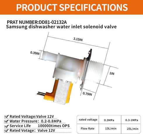 DD81-02265A / DD82-01588A Water Inlet Valve for Samsung Dishwasher