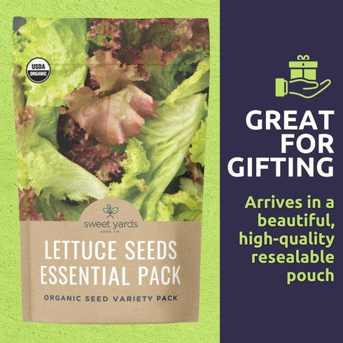 Pack 5 Packs 2026 Organic Lettuce & Greens Seeds Variety - Individual - Season - Buttercrunch, Gourmet Mix, Romaine