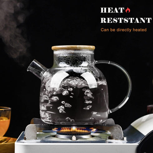 WHJY Clear Glass Teapot, 60oz Glass Pots for Cooking on Stove, Teapot with Infuser for Loose Leaf Tea