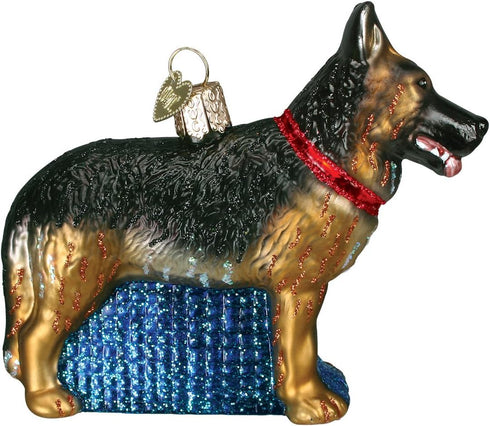 Old-World Christmas Glass Blown Ornament, Variety Animal Collection (German Shepherd, 12212) with S-Hook