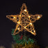 LAWOHO 10-inch Rustic Brown Rattan Christmas Tree Topper Star with 10 Warm White Lights and Timer Functions