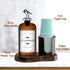 16oz 2 Amber Glass Mouthwash Dispenser with Cup Holder for Bathroom, Refillable Mouthwash Bottles Container with Tray