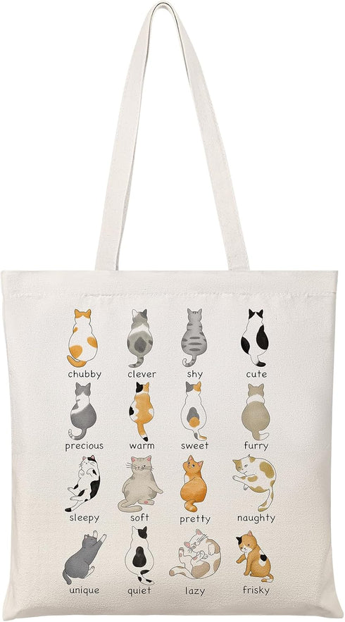 Louise Maelys Canvas Tote Bag for Women Cute Cat Aesthetic Cotton School Shopping Beach Grocery reusable tote bag