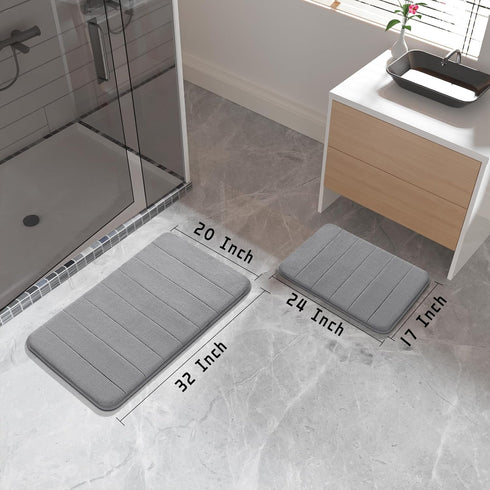 Yimobra Memory Foam Bathroom Rugs Set, 2 Piece Super Soft Absorbent Quick Dry Bath Mat, Non Slip Floor Carpet (Gray)