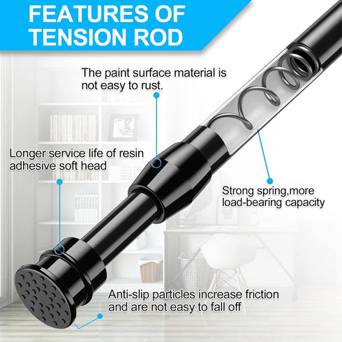 AIZESI Short Tension Curtain Rods, 3 Pcs Black, 28" to 38"
