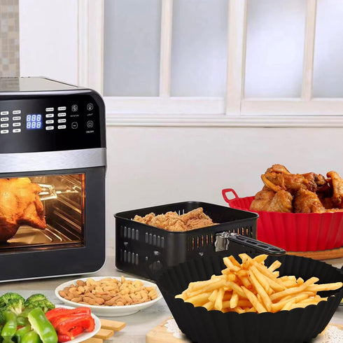 Air Fryer Silicone Pot, Silicone Basket Bowl for 3 to 5 Qt Air Fryer Oven, Reusable Baking Tray (Red+Black)