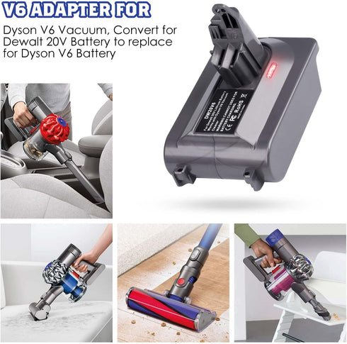 DW20V6 Adapter for Dewalt 20V Lithium Battery to Work with Dyson V6 Series Vacuum Cleaners