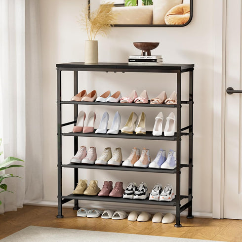5 Closet,Industrial, Mavivegue Metal Shoe Rack, Tier Shoe Organizer with MDF Board and Non-Woven Fabric, Shoe Rack