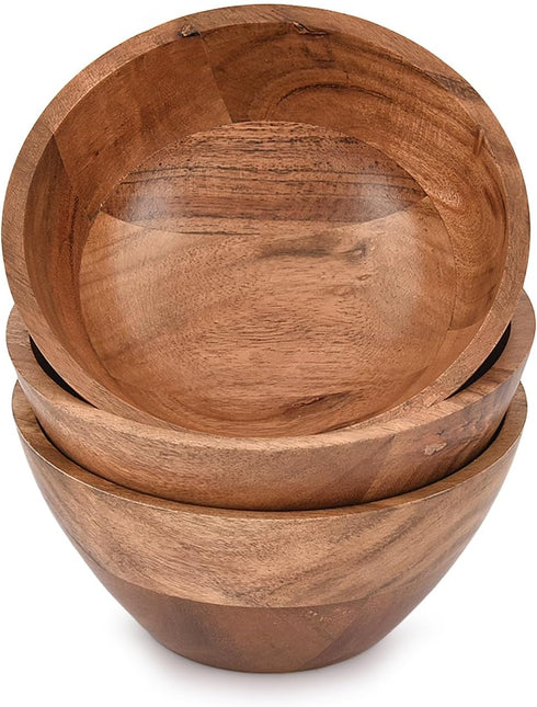 NIRMAN Bowl Set Acacia Wood for Kitchen Bowls for Entertaining Small Snack Bowls Set Kitchen Counter, Candy Bowl Bowls, Wooden Bowls for Décor (6" x 6" X 2.75"), (Set of 3) by NIRMAN