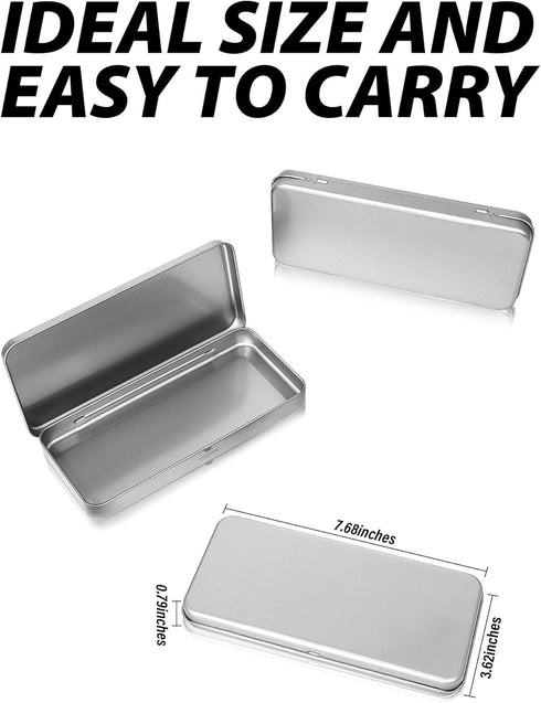 3 Pack Metal Tin Box with Lid, Metal Rectangular Tins With Hinged Lid, Portable Storage Box Containers, for Storage Drawing Pin Candies Jewelry Crafts (7.7 x 3.6 x 0.8 Inches) by HORNET