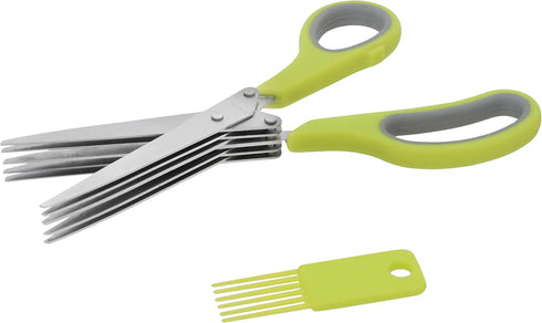 Herb Scissors 5-Blade Professional Stainless Steel - Multipurpose Kitchen Shear with Cleaning Comb