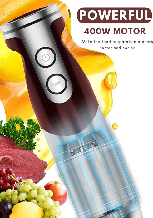 MegaWise Pro 5 in 1 Immersion Hand Blender, 1000W, 12 Speed, Titanium Blades, Includes 500ml Chopper, 600ml Beaker,