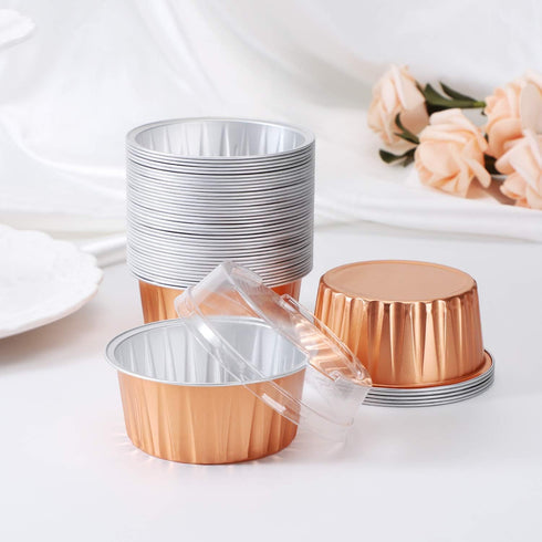 EUSOAR 30pcs Disposable Ramekins with Lids, 5oz Aluminum Foil Muffin Liners, Cupcake Baking Cups, Creme Brulee Holders