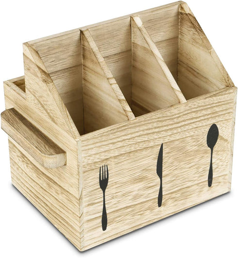 Ikee Design Wooden Flatware Caddy - Silverware Holder with Handles for Outdoor and Picnic Use, Oak Color