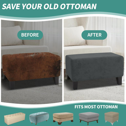 MAXIJIN Velvet Ottoman Slipcover Oversized Stretch Square Rectangle Footstool Slipcover Folding Storage Ottoman Covers