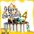 FUNCANDLE Set,Yellow 4 4th Construction Themed Birthday Candles White Stripes Number Candle with Construction Cake