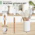 Silicone Kitchen Utensils Set with Holder, 11 Pcs Heat Resistant Wooden Cooking Gadgets for Baking, Home Kitchen