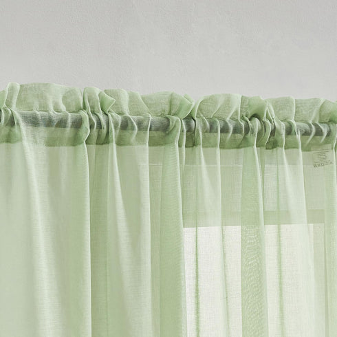 MYSTIC-HOME Sage Green Sheer Curtains, 84 Inches Long, 2 Panels, 52"x84", Semi Crinkle Voile Drapes for Living Room,