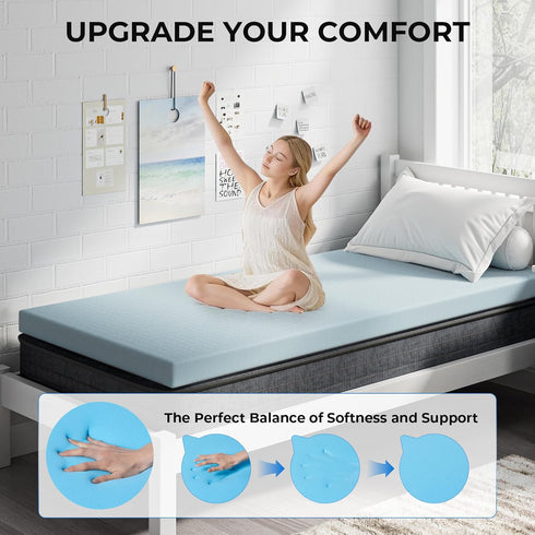 2 Inch OhGeni Memory Foam Mattress Topper Pad, Soft Bed Cover with Anti-Slip Base, Size Twin, Style with Cover