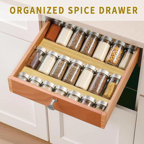 Drawer,4Pcs Size:18.9" 9.5" 1.8" WodGod Bamboo Spice Rack For Tier Stackable Seasoning Storage Organizer Insert