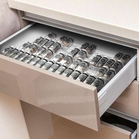 Mulush Acrylic Spice Rack Tray - Spice Drawer Organizer for Kitchen Cabinets Storage and Organization (Jars Not