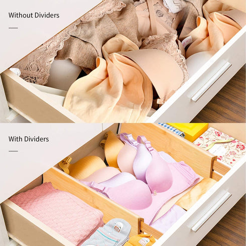 Utoplike 4 pcs Bamboo Kitchen Drawer Dividers, Adjustable Organizers for Kitchen and Bathroom