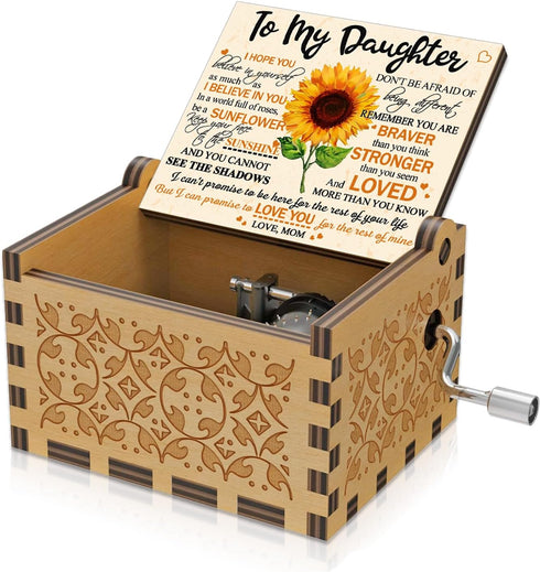 Sunflower Wooden Engraved Colorful Music Box, You are My Sunshine, Laser Wood Musical Box Gifts for Mom to Daughter
