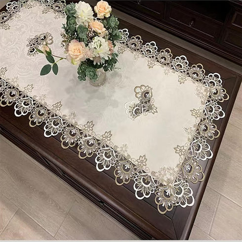 ZMNSZBD (23.6''x47'') Beige Embroidered Coffee Table Cover Rectangular Dust Cover
