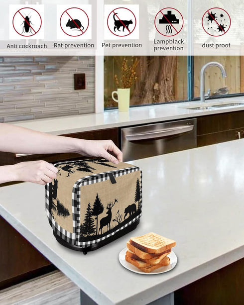 Toaster Cover 2 Slice, Christmas Animal Moose Elk Xmas Tree, Dust-Proof Cover with Pockets for Kitchen Appliance