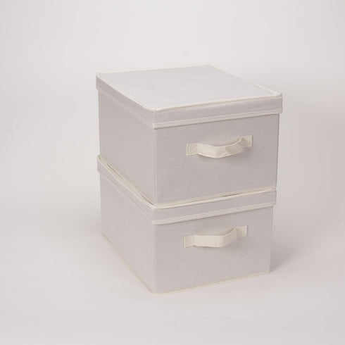 Household Essentials 113 Large Storage Box with Lid and Handle - Natural Beige Canvas