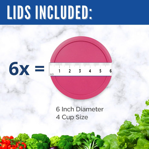 Replacement Lid for Pyrex 6" Storage Plastic Cover, 4 Cup Bowl 7201-PC Fuchsia (6-Pack)