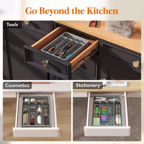 Lifewit Silverware Drawer Organizer Tray, Plastic Cutlery Storage for Kitchen Drawer, 5 Compartment Divider