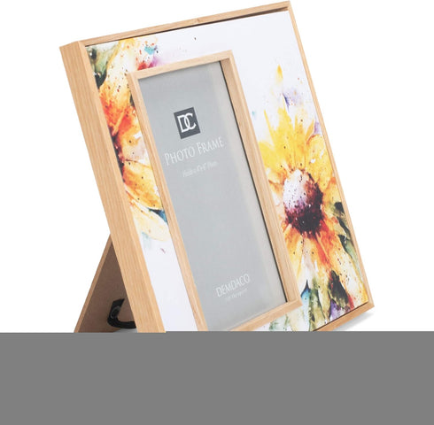 DEMDACO Dean Crouser Sunflower Yellow Flower Wall Art, Holds 4 x 6 Photo in 8.75 x 7.75 Wood Frame