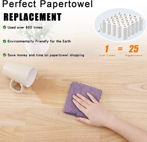Homaxy 12 Pack Kitchen Dish Cloths, 10 x 10 Inches, Purple, Super Soft and Absorbent Coral Velvet Cleaning Cloths.