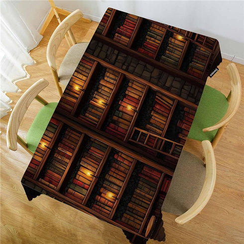 Swono 50x72 Inch Old Bookshelf Tablecloths Mysterious Library Bookshelf Kitchen Dinning Tabletop Decoration, Polyester