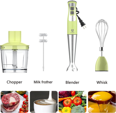 Immersion Hand Blender, UTALENT 5-in-1 Stick Blender with 500ml Food Grinder, BPA-Free, 600ml Container, Milk Frother -